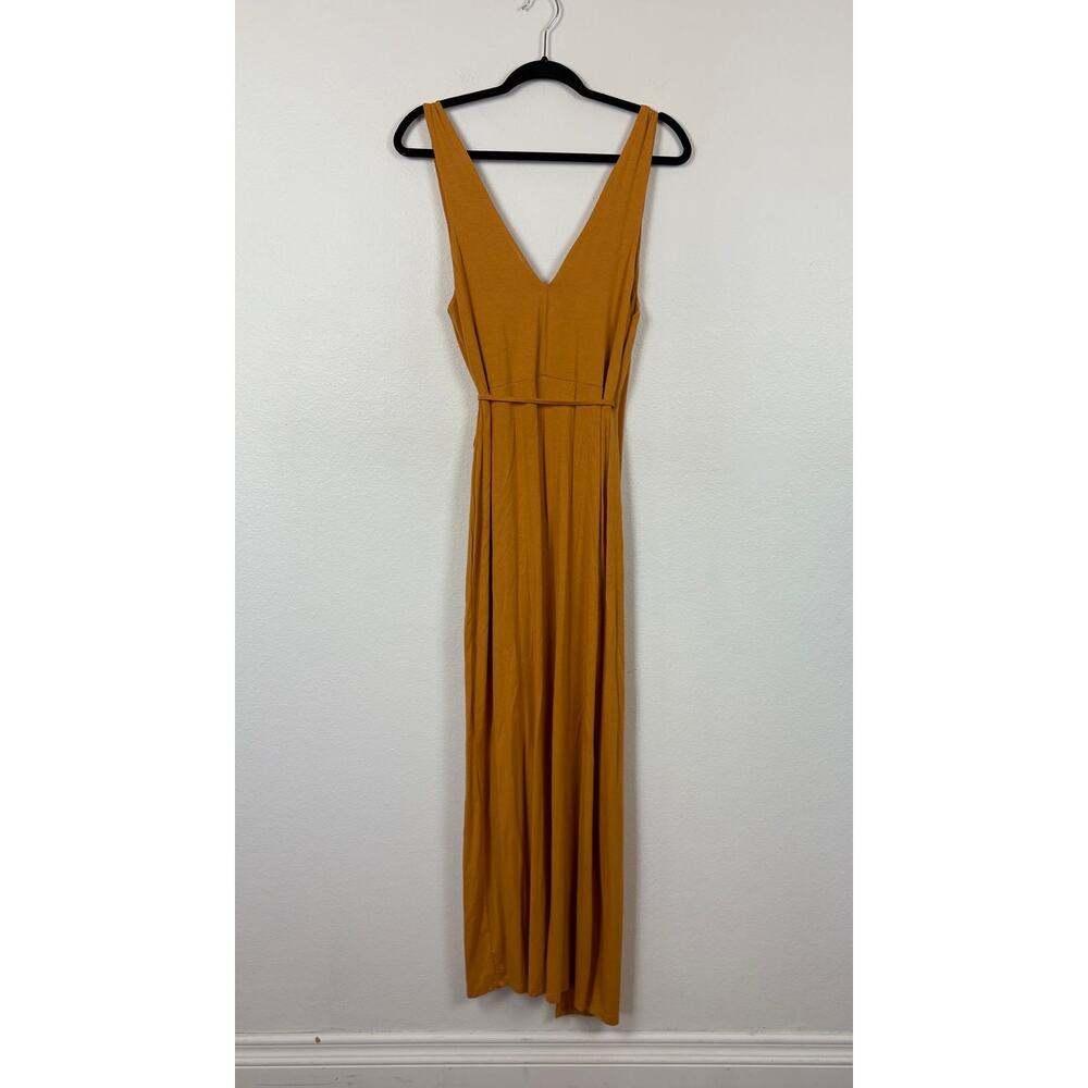 Anthropologie Tie Waist Jersey Wrap Maxi Dress in Mustard Small - Picture 3 of 6
